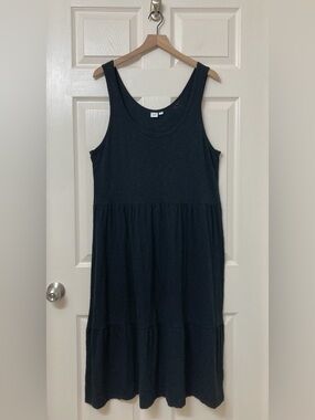 GAP Women’s Black Slub Cotton Sleeveless Tiered Maxi Tank Dress Size Large Beach
